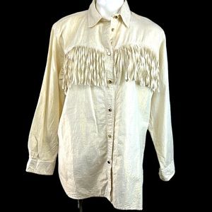 Women fringed western shirt - cream and gold metallic